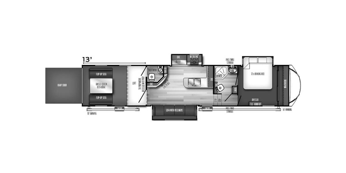 2022 Vengeance Rogue Armored Toy Hauler 351 Fifth Wheel at H&K Camper Sales STOCK# 402400 Floor plan Layout Photo